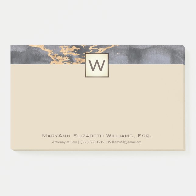 Bloco De Notas Monograma de mármore Dourado executivo (Frente)