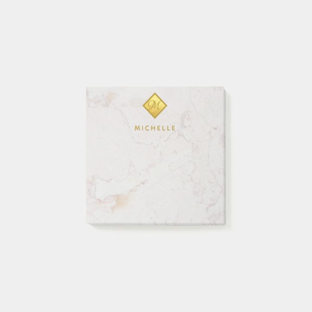 Bloco De Notas Monograma de mármore elegante dourado Nome dourado (Frente)