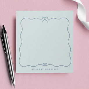 Bloco De Notas Monograma de Nome com Laço Fofo Pastel Minimalista