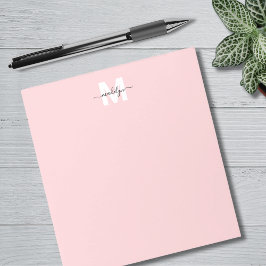 Bloco De Notas Monograma de Nome em Caligrafia Rosa Girly Blush