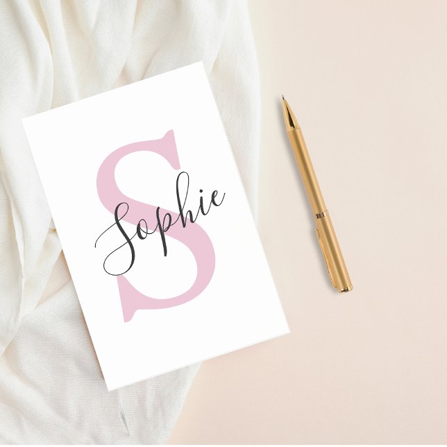 Bloco De Notas Monograma de Nome Personalizado Moderno - Rosa (Criador carregado)