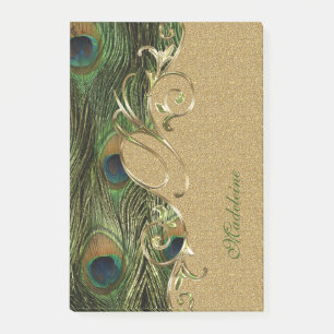 Bloco De Notas Monograma de Ornamento Dourado de Penas de Pavão