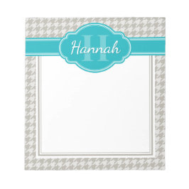 Bloco De Notas Monograma de Padrão de Houndstooth da cinza