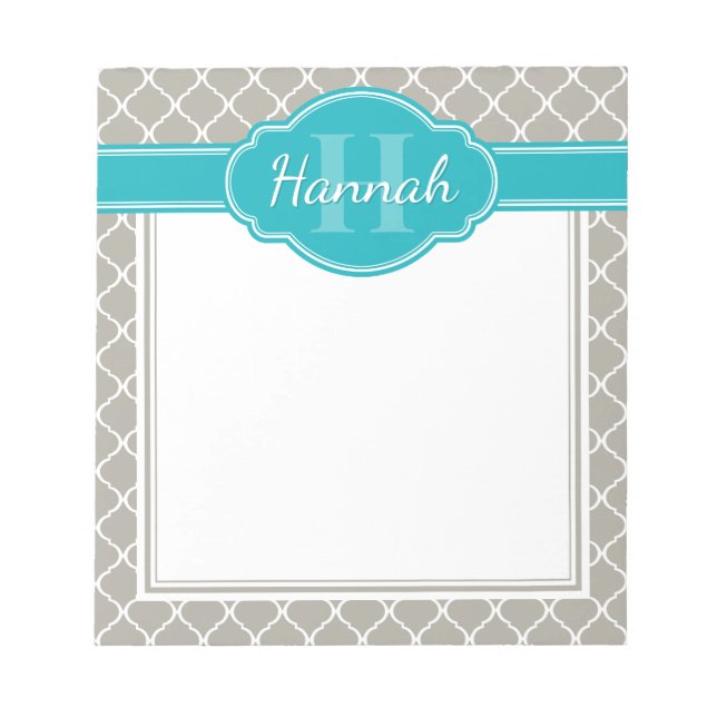 Bloco De Notas Monograma de Padrão de Lata Branca de cinza (Frente)