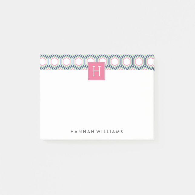 Bloco De Notas Monograma de padrão geométrico de pré-disquete (Frente)
