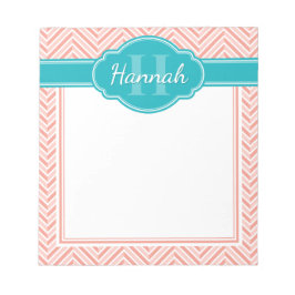 Bloco De Notas Monograma de palha, cor-de-rosa, com padrão ósseo