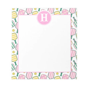 Bloco De Notas Monograma de Pickball Amarelo Verde-Pré-Pink