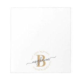 Bloco De Notas Monograma de Script de Nome Dourado Branco Moderno