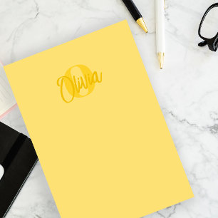 Bloco De Notas Monograma de Script de Tendência Amarelo Monocromá