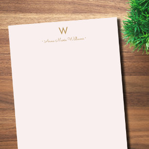 Bloco De Notas Monograma de Script Dourado Cor-de-rosa-Blush Mode