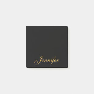Bloco De Notas Monograma de Script Dourado Preto Personalizado
