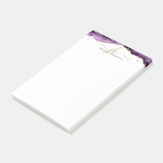 Bloco De Notas Monograma de Script Glitter Dourado de Geodo de Ag (Inclinado)