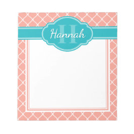 Bloco De Notas Monograma de Teal de Latite Branca Rosa