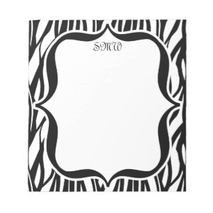 Bloco De Notas Monograma de Zebra Branca/Preta