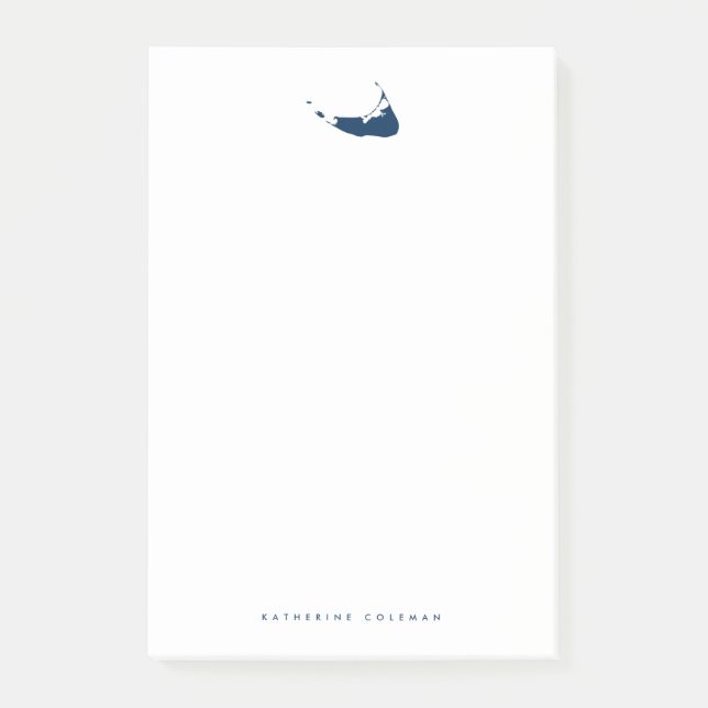 Bloco De Notas Monograma do Mapa da Ilha Nantucket Azul marinho (Frente)