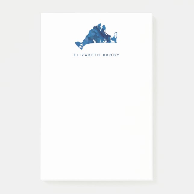 Bloco De Notas Monograma do Mapa do Vineyard da Marthas Azul (Frente)