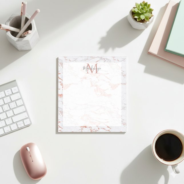 Bloco De Notas Monograma do Mármaco de folha Rosa de ouro (Chic Rose Gold Foil Marble Monogram Notepad)