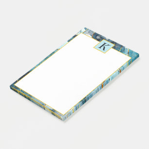 Bloco De Notas Monograma do mármore azul e dourado