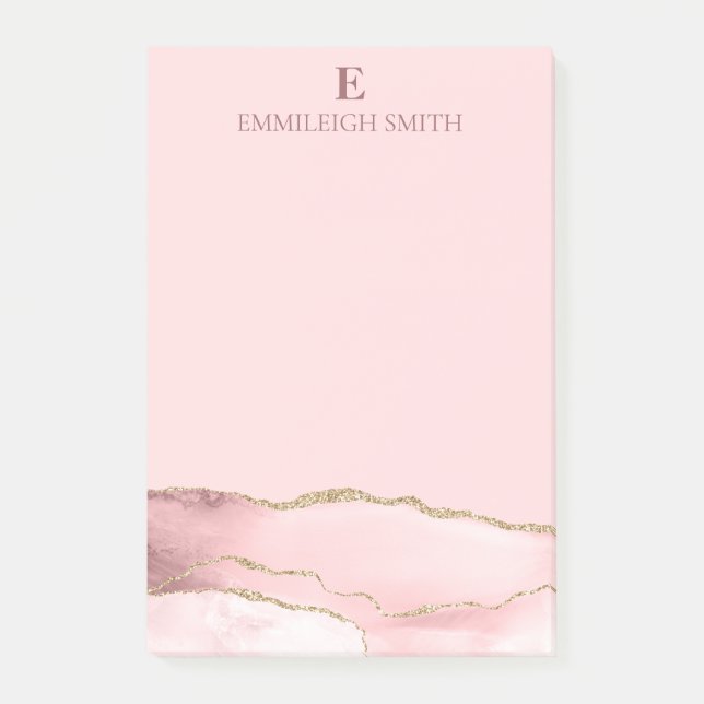 Bloco De Notas Monograma do mármore rosa Dourado moderno (Frente)