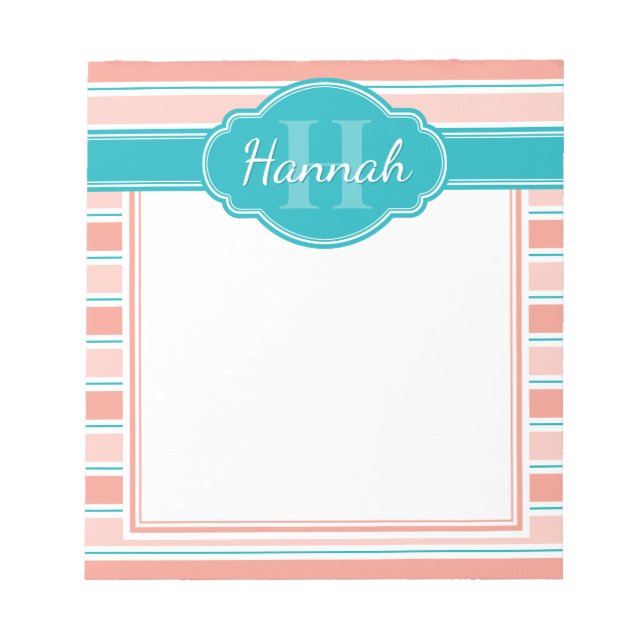 Bloco De Notas Monograma do padrão de distribuição de chá branco  (Frente)