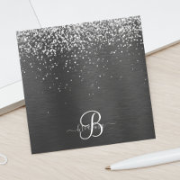 Monograma do Sparkle Preto com Glitter de Prata Pe