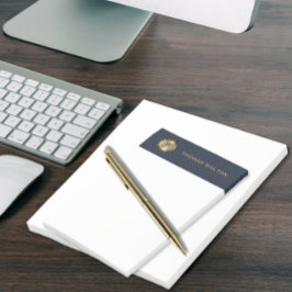 Bloco De Notas Monograma Dourado Azul Marinho Couro Elegante