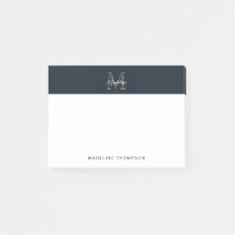 Bloco De Notas Monograma Dourado Azul Naval Metálico Rótulo Minim