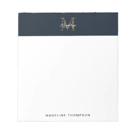 Bloco De Notas Monograma Dourado Azul Naval Metálico Rótulo Minim