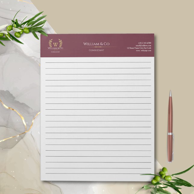 Bloco De Notas Monograma Dourado Clássico Laurel Wreath Burgundy (Criador carregado)