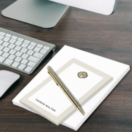 Bloco De Notas Monograma Dourado Elegante em Couro Branco Cremoso