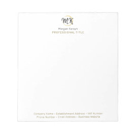 Bloco De Notas Monograma Dourado Elegante Simples e Branco