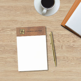 Bloco De Notas Monograma Dourado Em Couro Genuíno Parecer Elegant