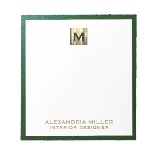 Bloco De Notas Monograma Dourado Emerald Green Personalizado (Frente)