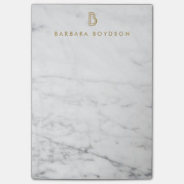 Bloco De Notas Monograma Dourado Mínimo de Mármore Branco