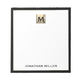 Bloco De Notas Monograma Dourado Personalizado Branco Preto