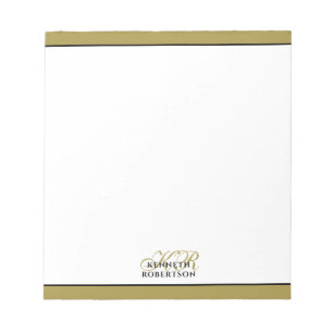 Bloco De Notas Monograma Dourado Preto Branco Minimalista Elegant