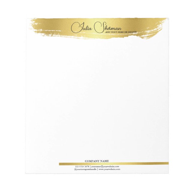 Bloco De Notas Monograma Dourado Preto Chic Moderno Script Minima (Frente)