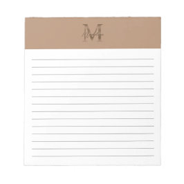 Bloco De Notas Monograma Dourado Taupe Metálico em Script com Lin