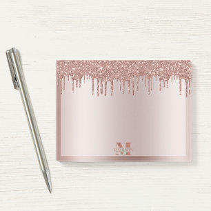 Bloco De Notas Monograma Dusty Rosa, Glitter Dourado, Coletor Met