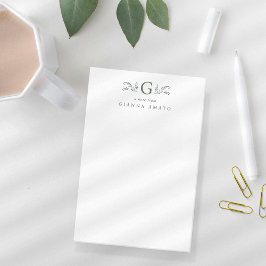 Bloco De Notas Monograma e Nome Botânico Verde Elegante