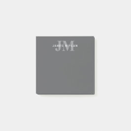 Bloco De Notas Monograma e Nome da Cinza Escura Moderna Na moda