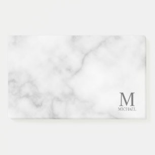 Bloco De Notas Monograma e Nome Personalizados do Marble Branco