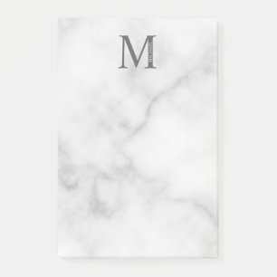 Bloco De Notas Monograma e Nome Personalizados do Marble Branco
