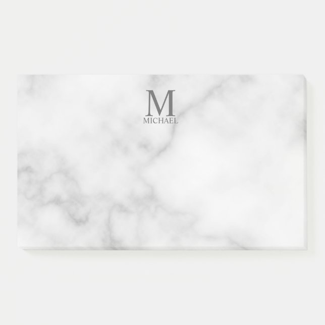 Bloco De Notas Monograma e Nome Personalizados do Marble Branco (Frente)