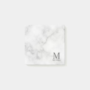 Bloco De Notas Monograma e Nome Personalizados do Marble Branco