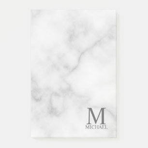Bloco De Notas Monograma e Nome Personalizados do Marble Branco