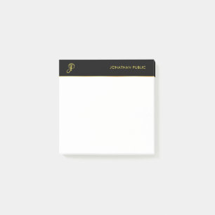 Bloco De Notas Monograma Elegante branco preto Dourado, Modelo mo
