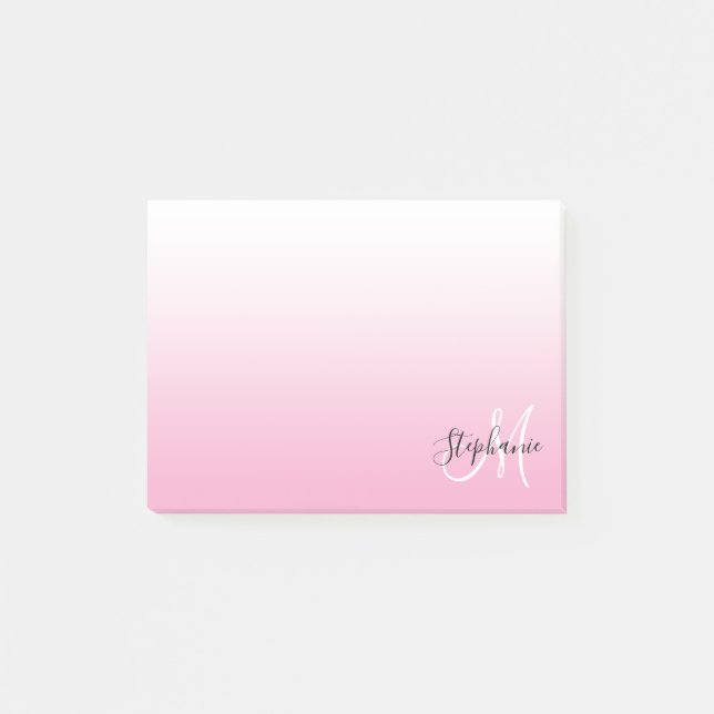 Bloco De Notas Monograma Elegante com Efeito Ombre Rosa Claro (Frente)
