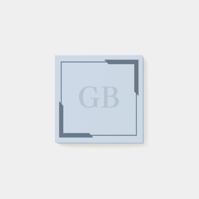 Bloco De Notas Monograma Elegante de Cantos Azuis de Aço (Frente)