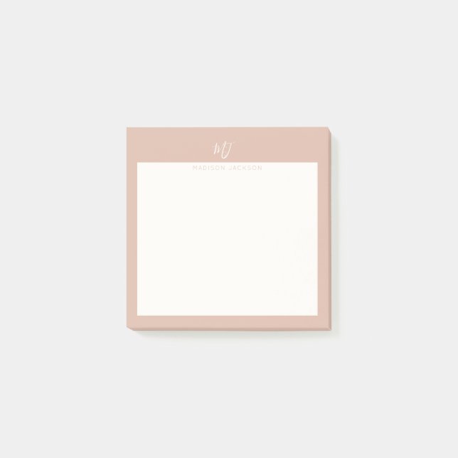 Bloco De Notas Monograma Elegante em Rosa Bege com Letra de Forma (Frente)